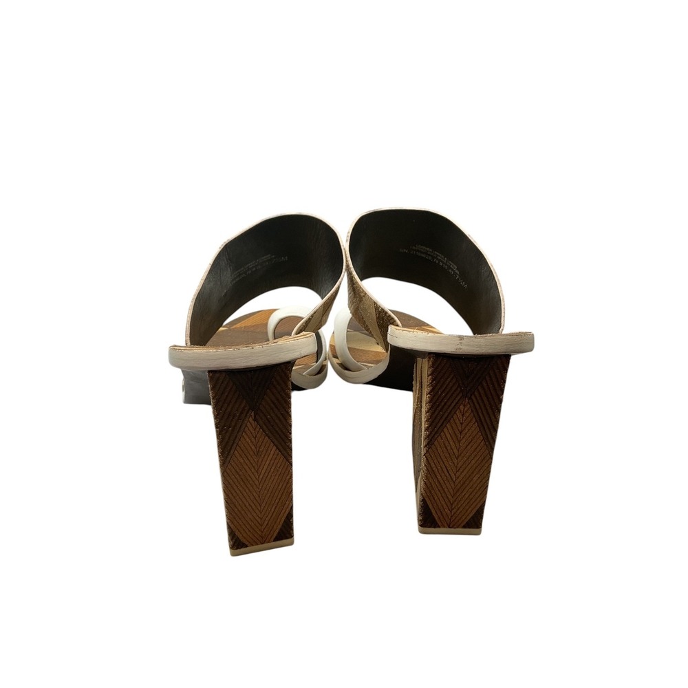 Tory Burch Geometric Marquetry Block Heel Sandals Brown White Leather 7.5M - Picture 8 of 10